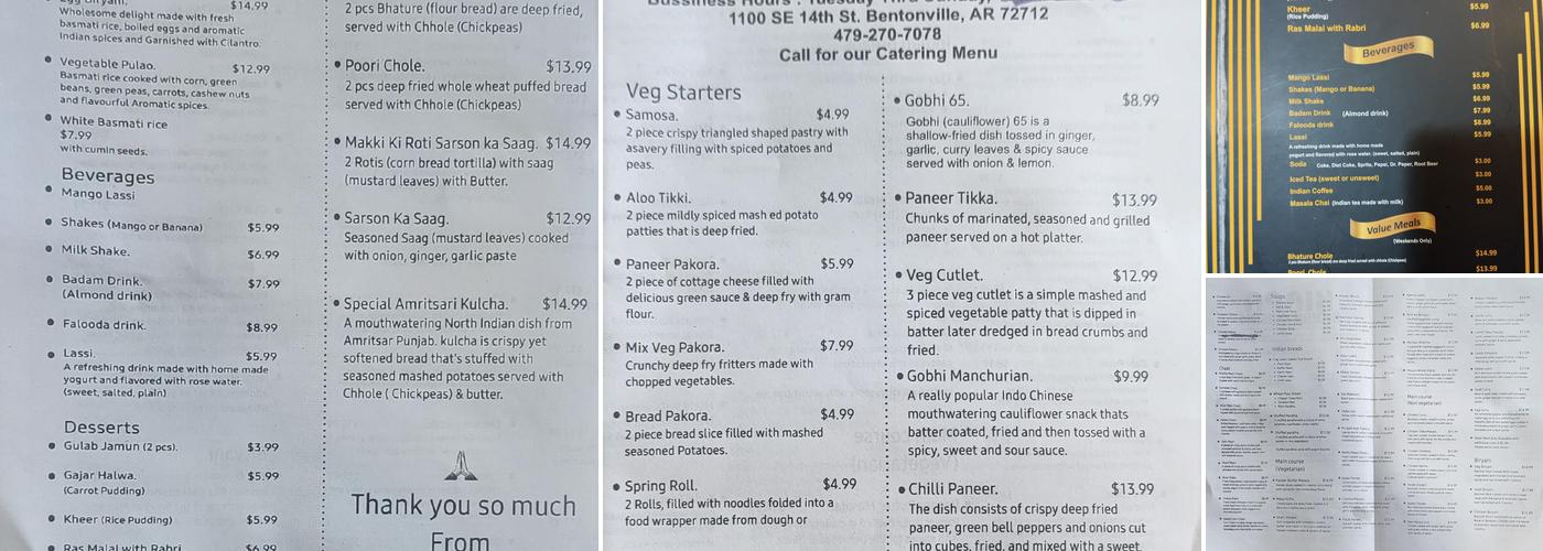 Kirpa Indian Cuisine Menu