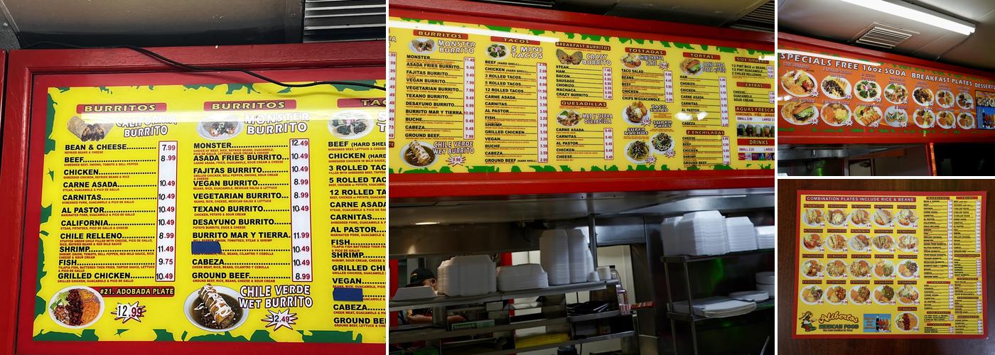 Aliberto's Jr Mexican Food Menu