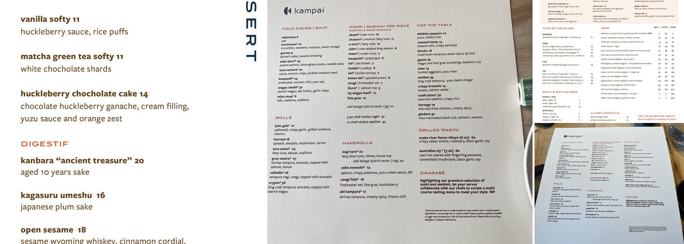 Kampai Menu