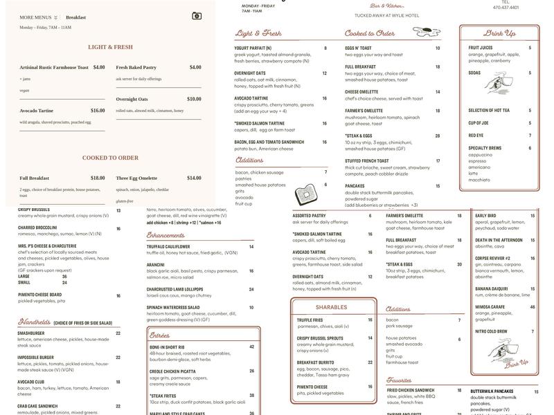 Mrs. P's Bar & Kitchen Menu