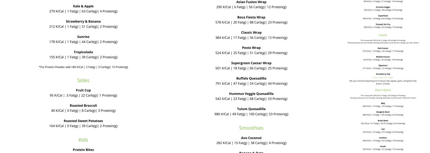 SoFresh Menu