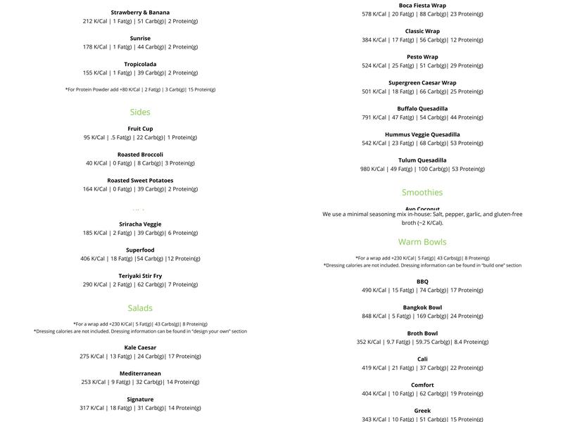 SoFresh Menu