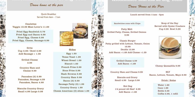 Kissimmee Marina by Lake Toho Menu