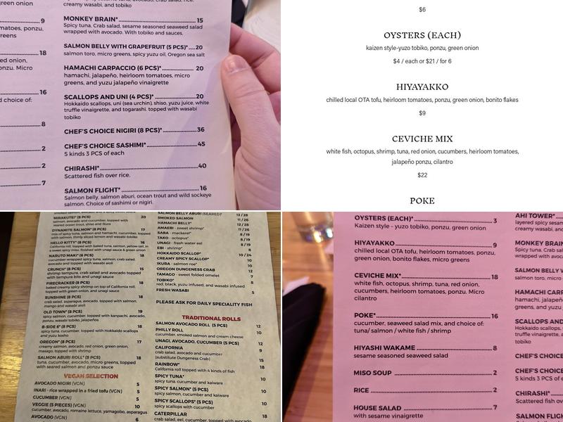 Kaizen Sushi pdx Menu