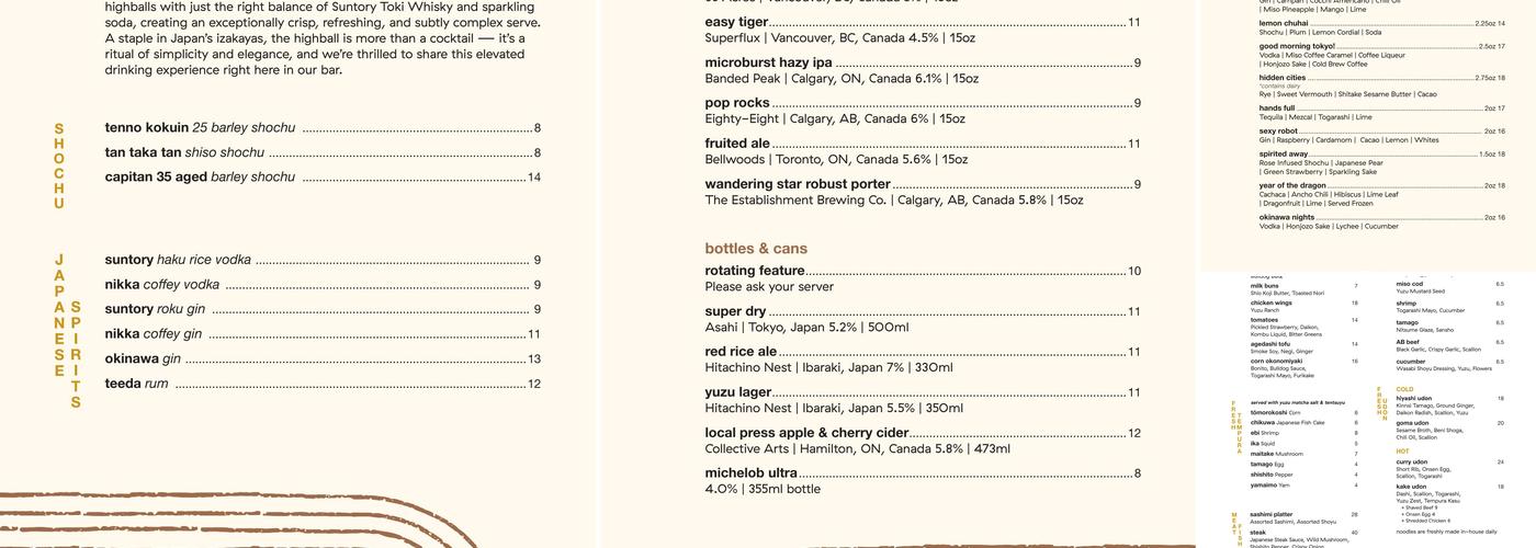 Lonely Mouth Bar Menu