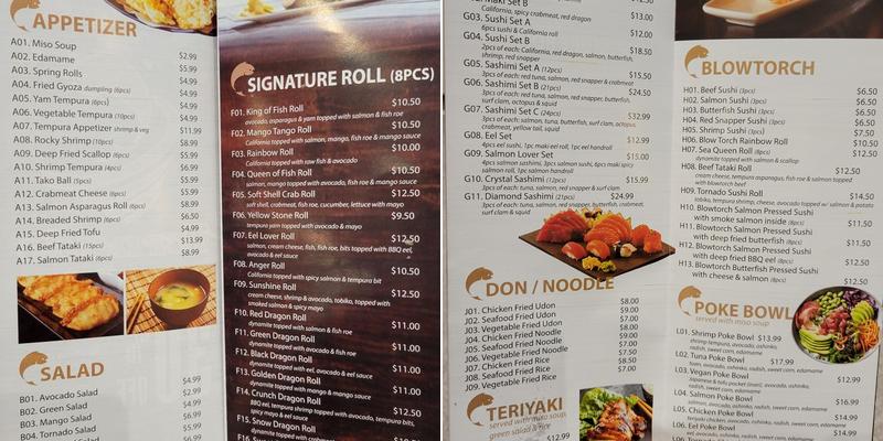 Tornado Sushi Menu