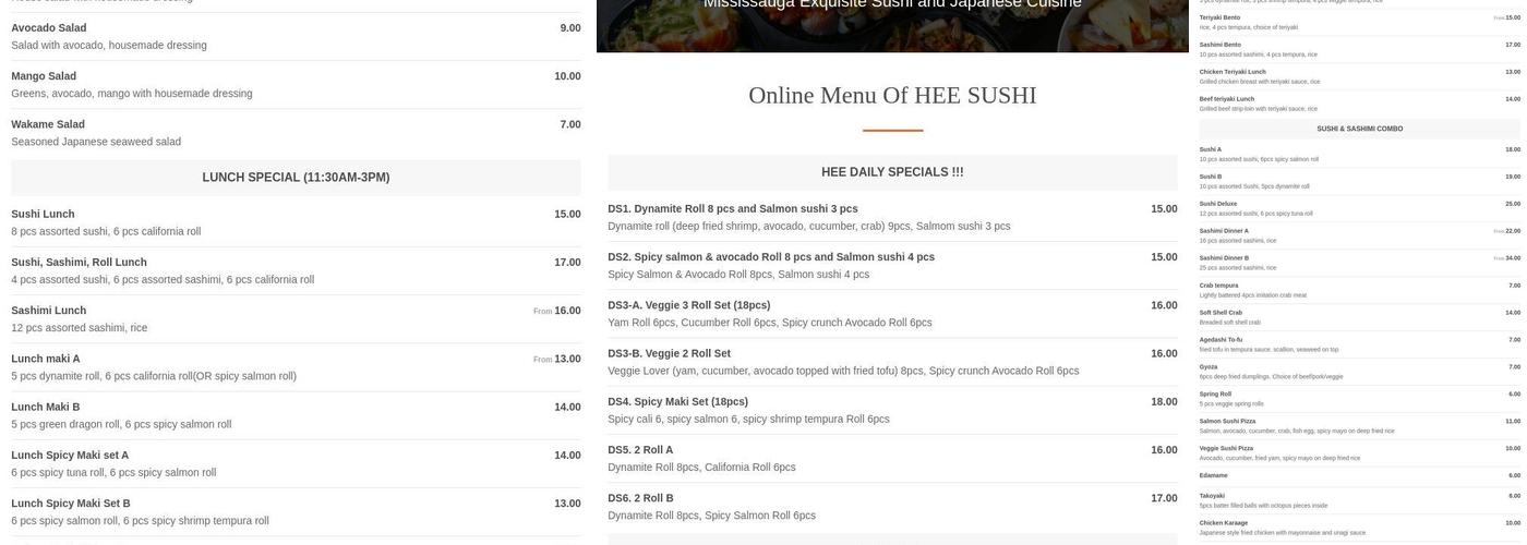 Hee Sushi Menu