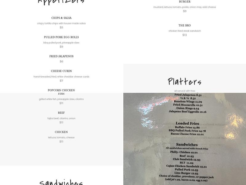 Linx Bar & Grill Menu