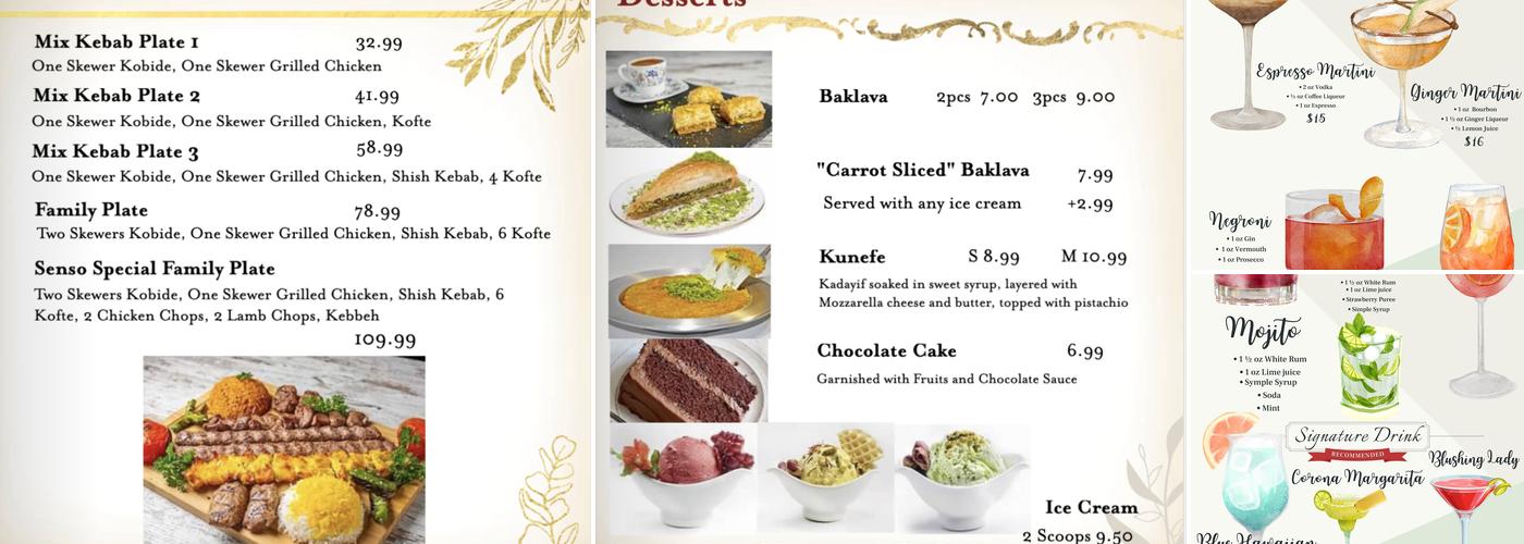 Senso Cafe Restaurant Menu