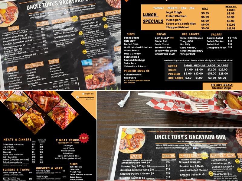 Uncle Tony's Backyard Barbecue Menu