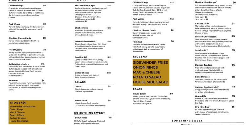 The One Nine Menu