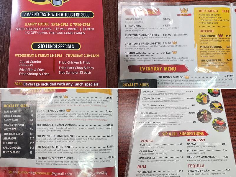 Gumbo King Menu