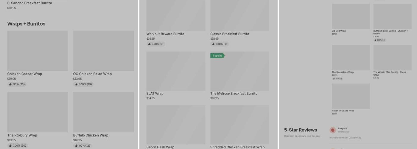 Hollywood Wraps Menu