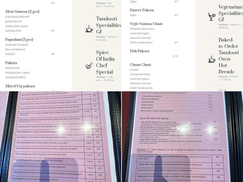 Spice Of India Restaurant and Bar Menu