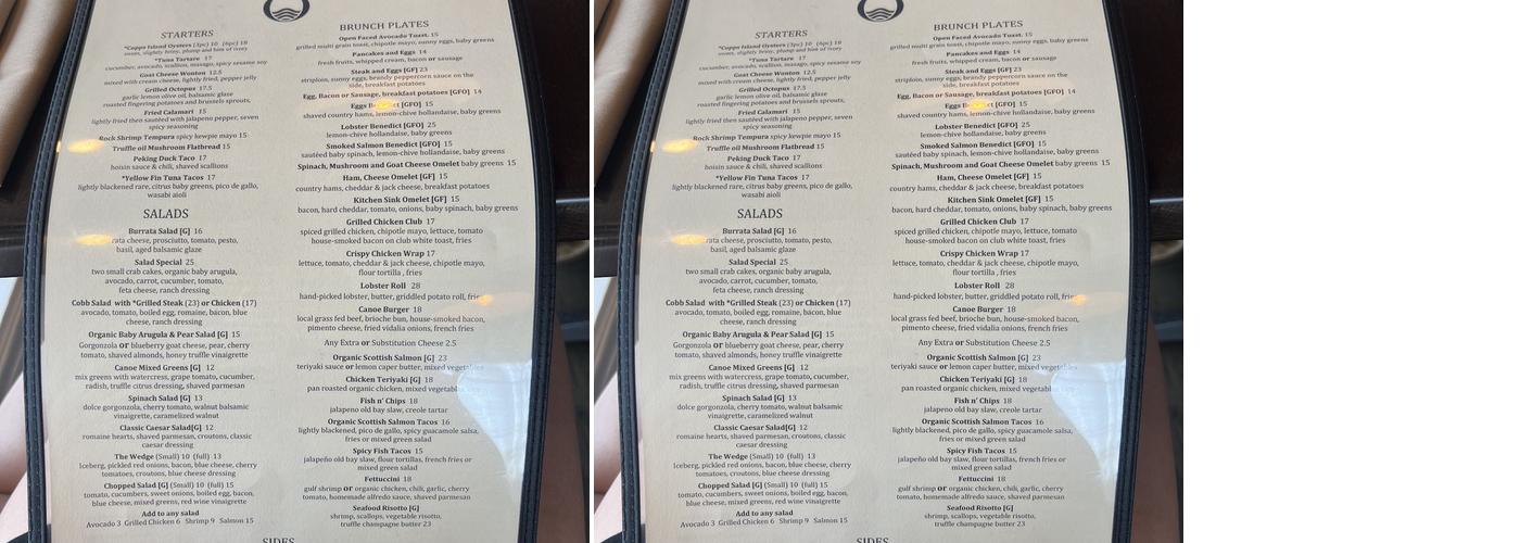 Canoe Menu