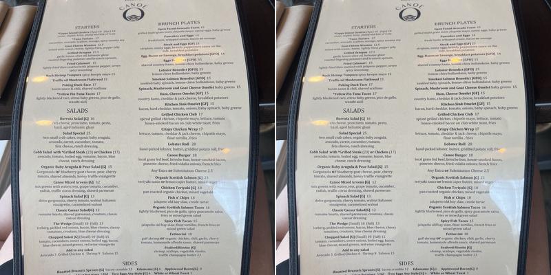 Canoe Menu
