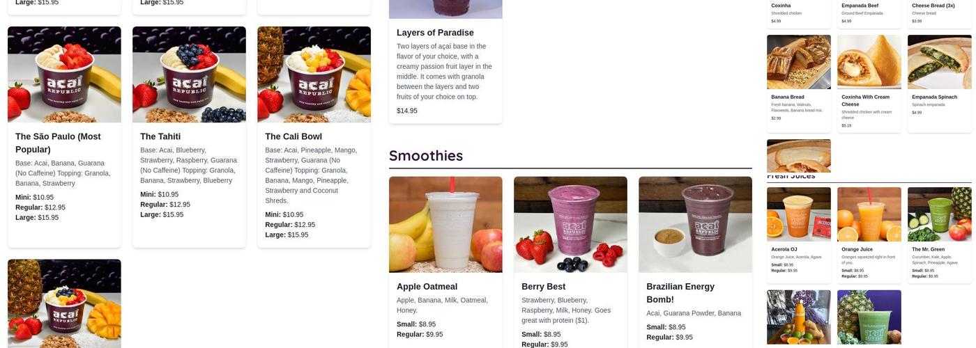 Acai Republic Menu
