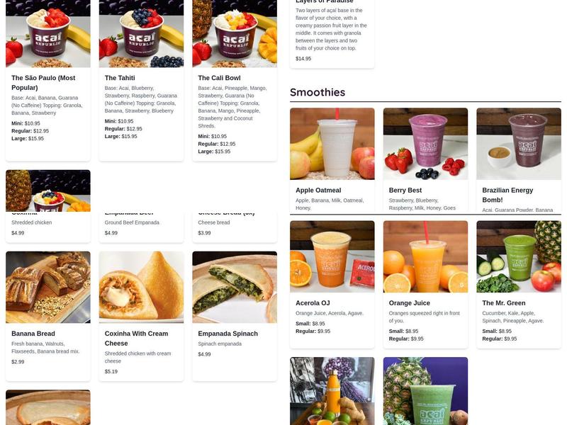 Acai Republic Menu