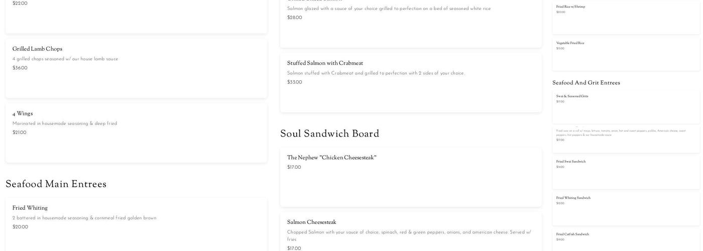 Aunt Vonda's Kitchen Table Menu