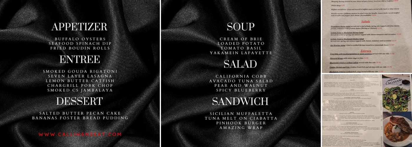 Callihan's Restaurant on Pinhook Menu
