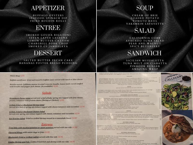 Callihan's Restaurant on Pinhook Menu