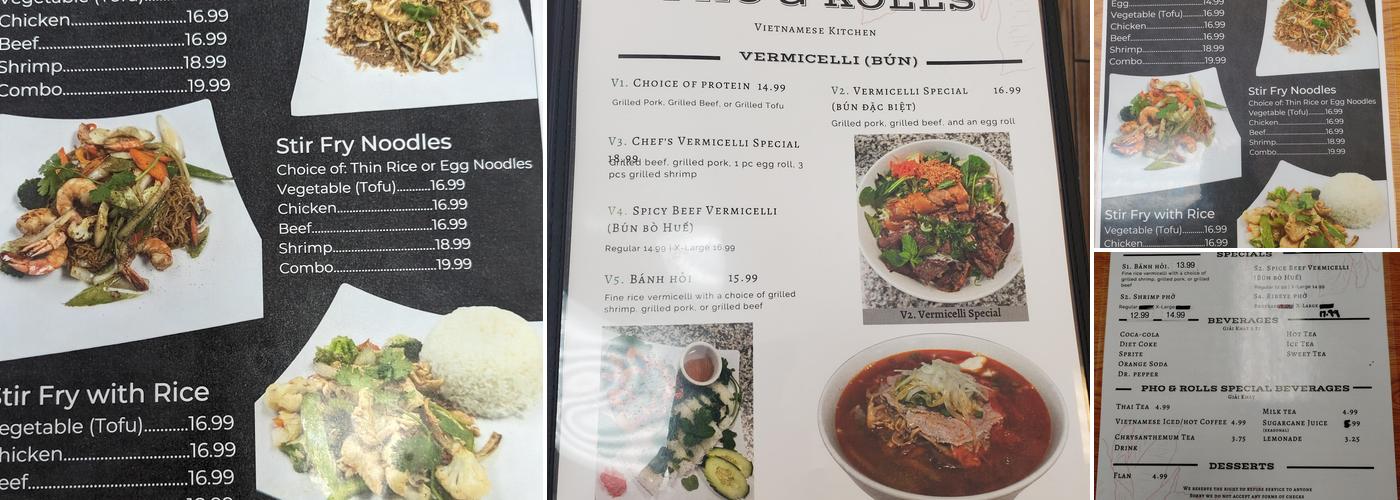 Pho & Rolls Vietnamese Kitchen Menu