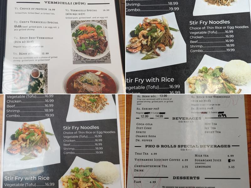 Pho & Rolls Vietnamese Kitchen Menu