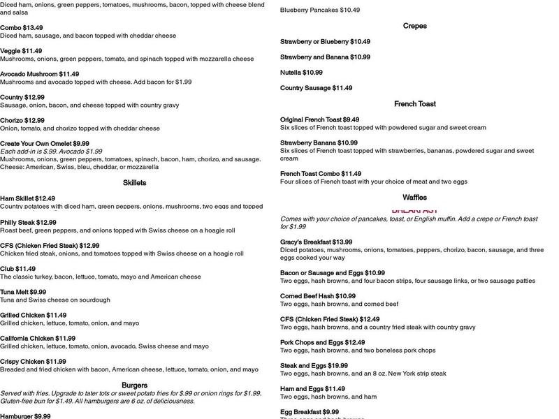 Gracy's Menu