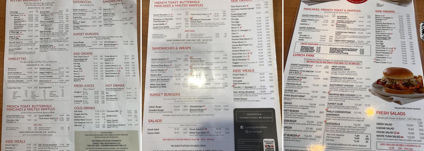 Sunset Grill Menu
