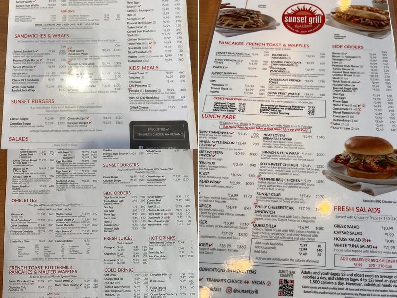 Sunset Grill Menu