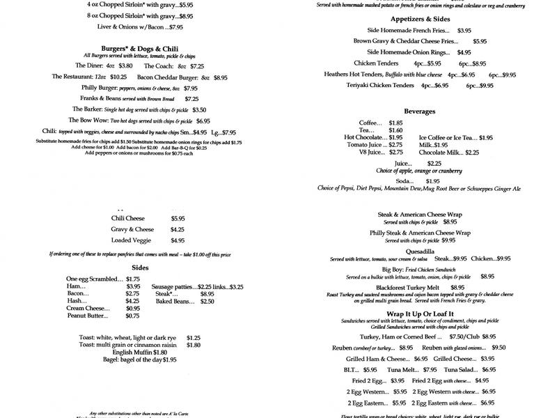 Bristol Diner Menu