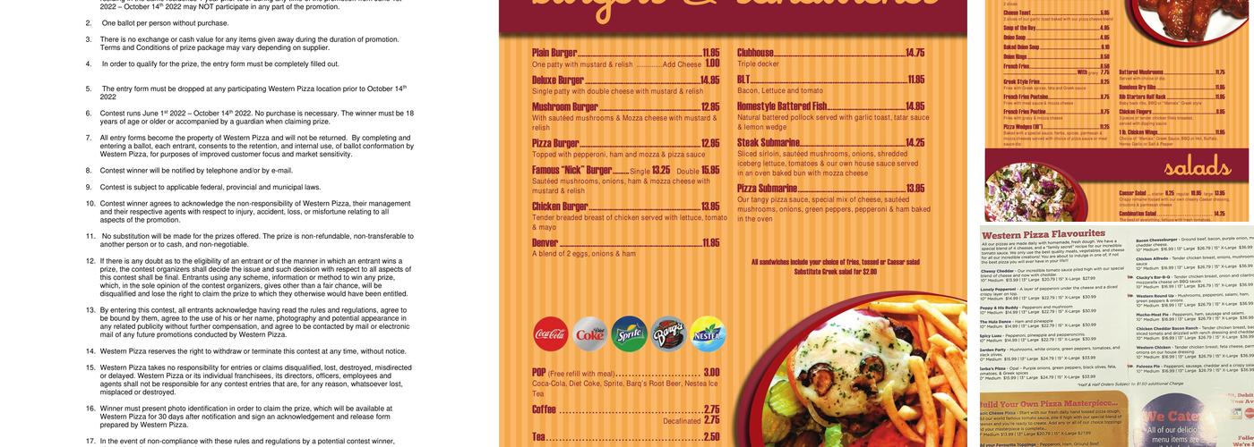 Western Pizza Express Menu