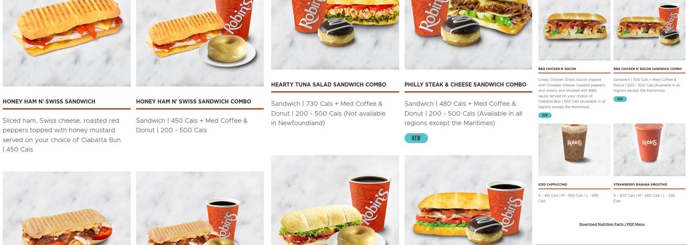 Robin's Donuts Menu
