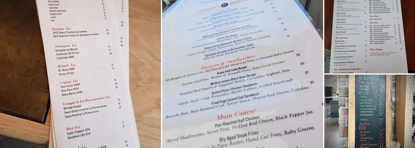 Redstone Winery & Restaurant Menu