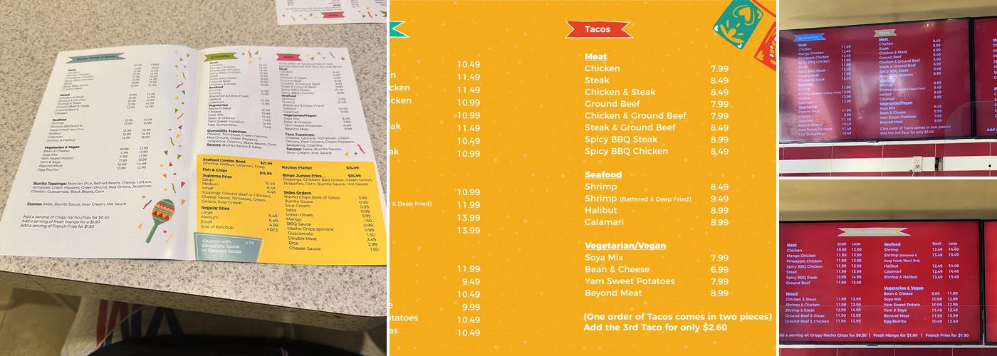 Binge Burrito Menu