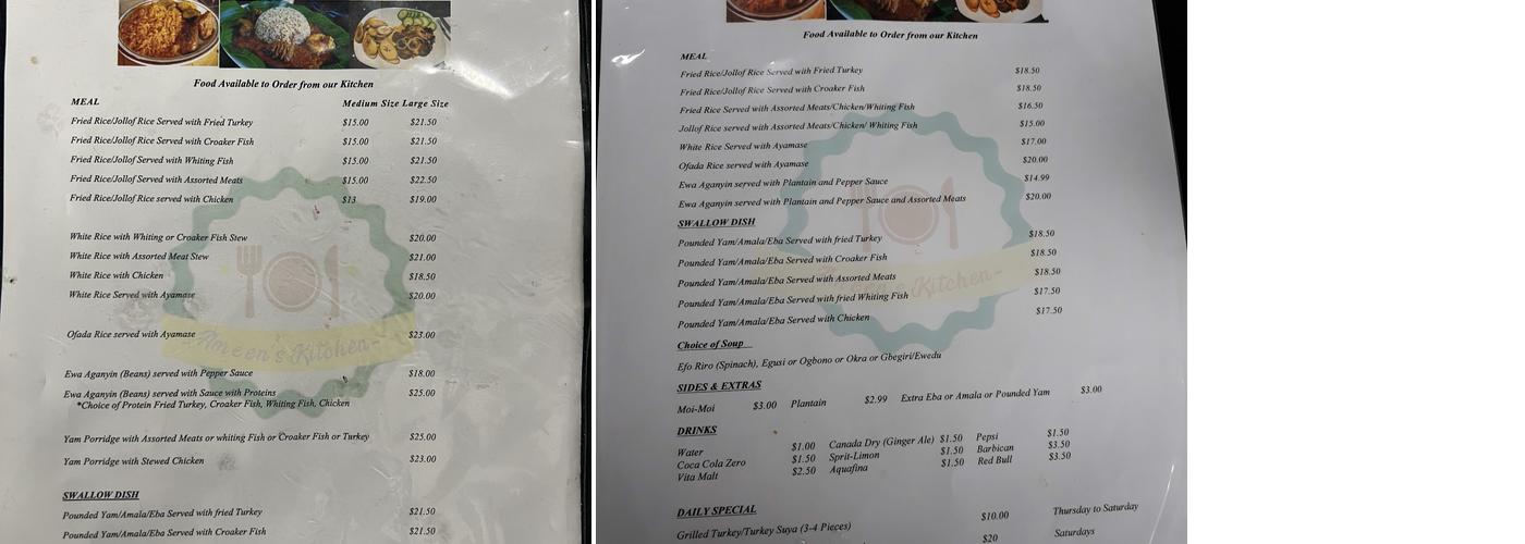 Ameens Kitchen Menu