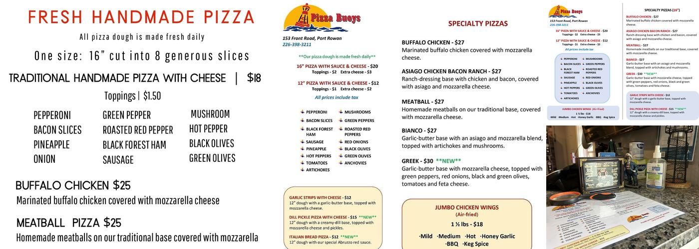 Pizza Buoys Menu