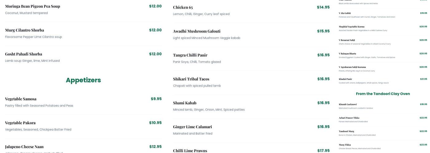 BENARES Cucina Indian Menu