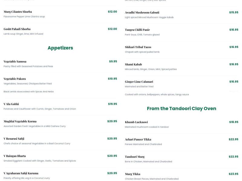 BENARES Cucina Indian Menu