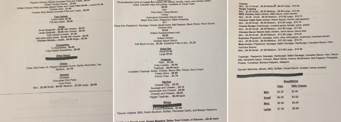 Pizza plus Menu