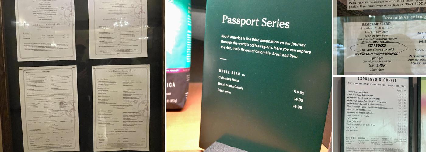 Starbucks Yosemite Menu