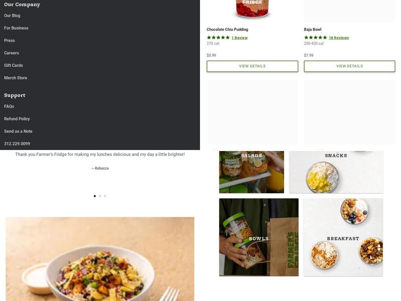 Farmer's Fridge Menu