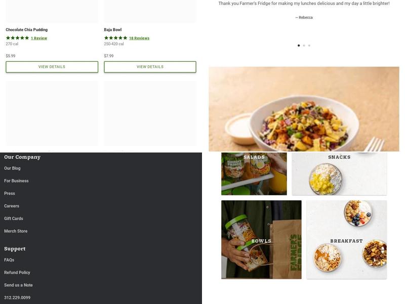 Farmer's Fridge Menu