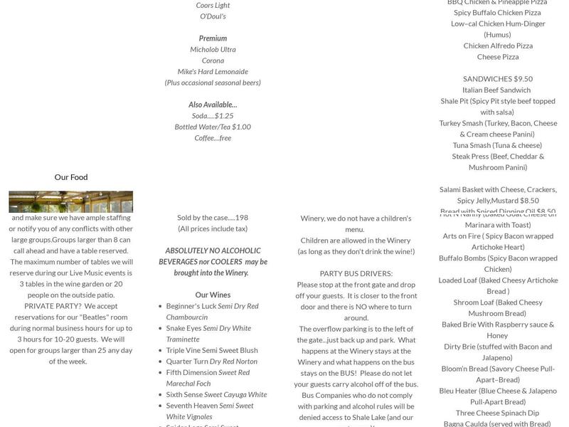 The Hitching Post At Shale Lake Menu