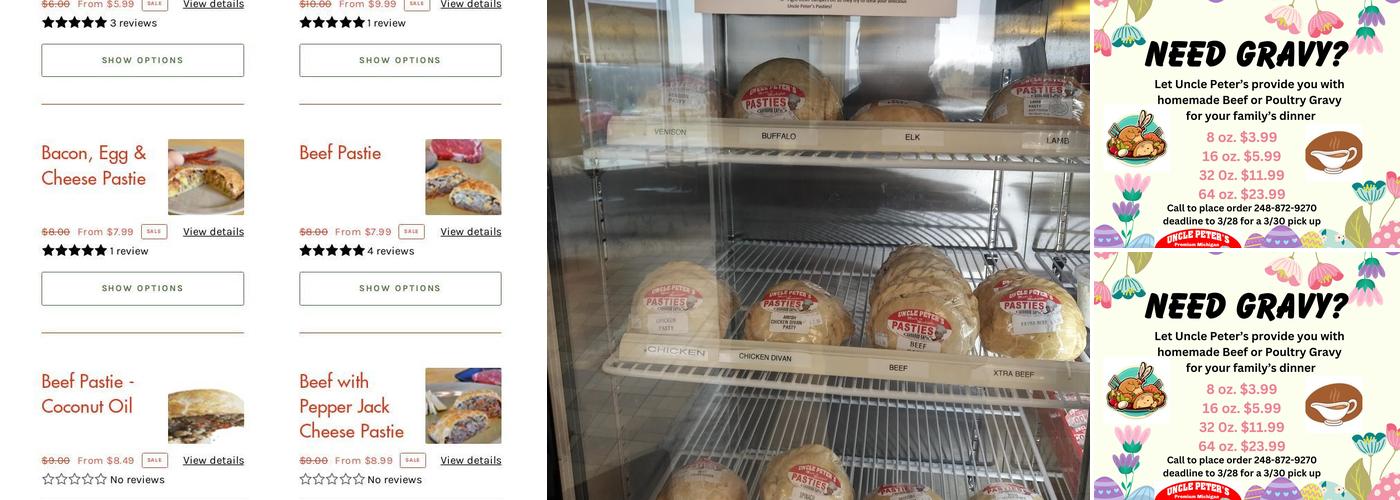 Uncle Peter's Pasties Menu