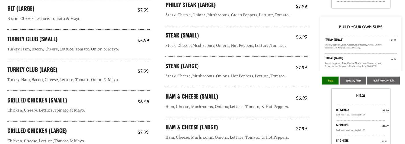 Creno's Pizza Bremen Menu