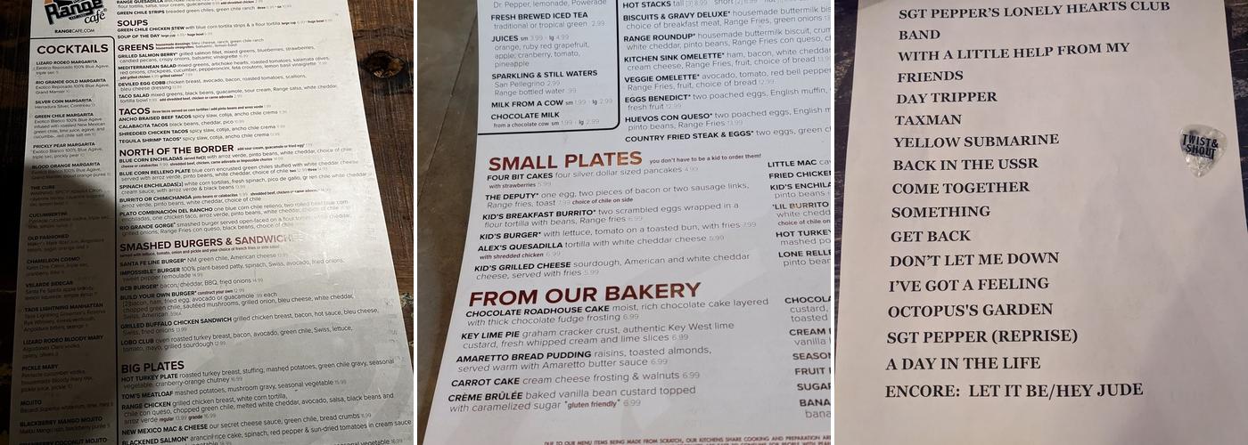 The Range Café Menu