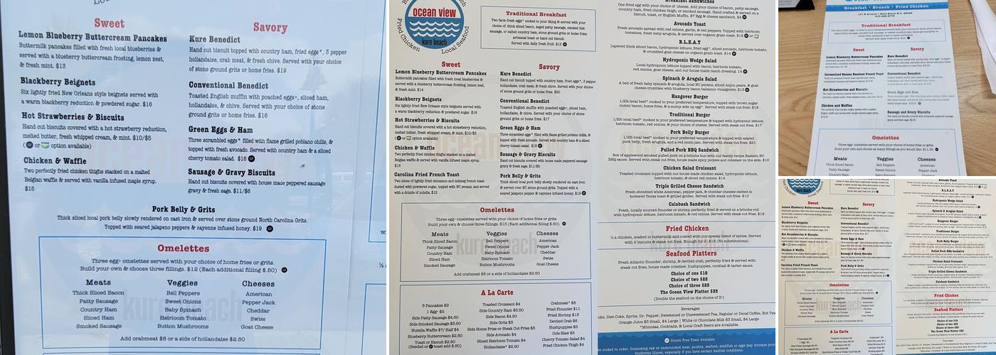 Ocean View Restaurant Menu