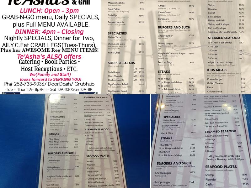 Te'Asha's Kitchen and Grill Menu