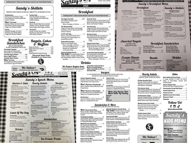 Sandy's Cafe Menu